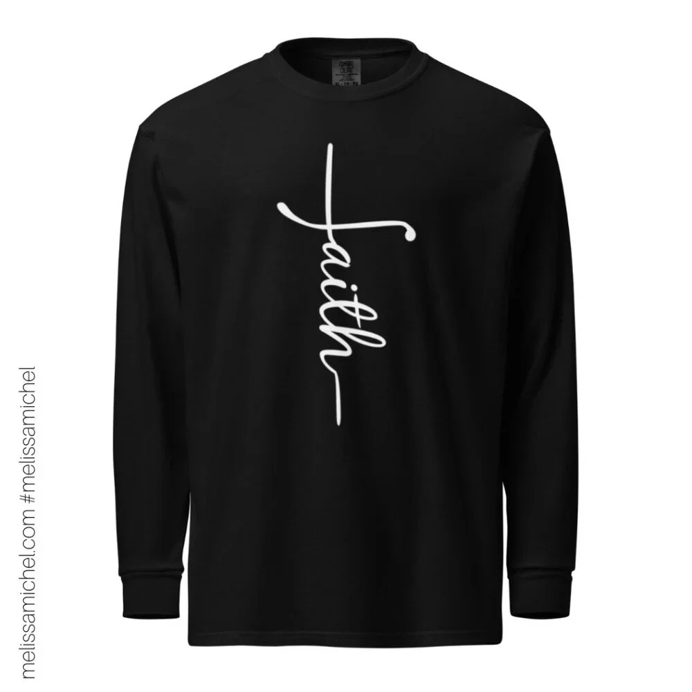New! Faith Unisex Garment-Dyed Heavyweight Long-Sleeve Shirt - Picture 1 of 8